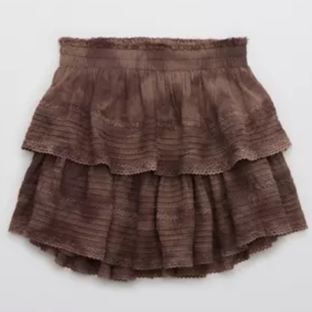 Aerie Rock "n" Ruffle Brown Tie Dye Mini Skirt XS
